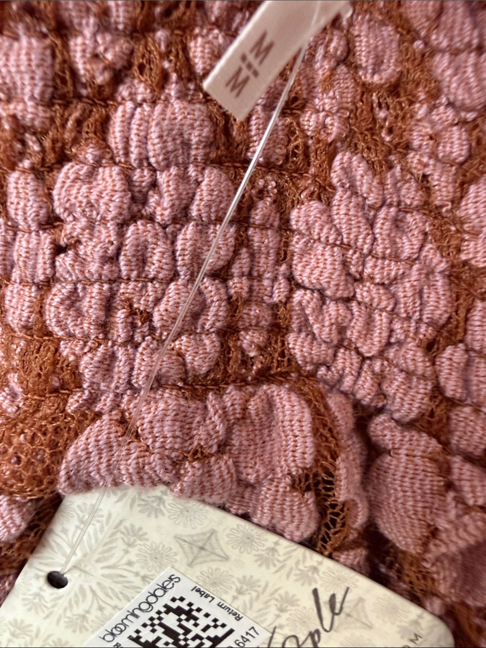 Free People Lucinda Lace Pink and Ginger Back Lace-Up Midi Dress NWT Sz M - Picture 10 of 12